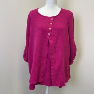 Coldwater Creek Magenta Pink Cotton Gauze Layered Tunic Top XL Lagenlook